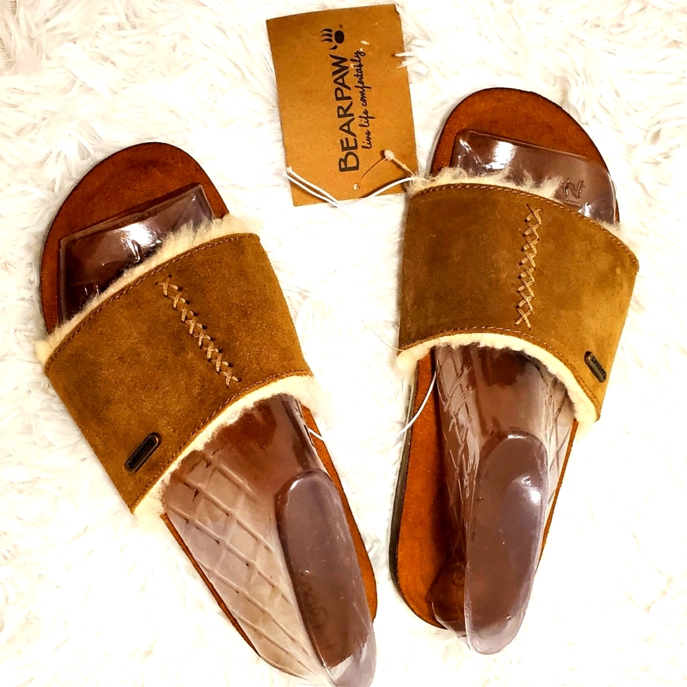 🆕️ Bearpaw Bettina Suede Leather & Wool Slides Sz 7 NWT